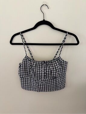 Abercrombie & Fitch Black and White Gingham Tie-Front Crop Cami